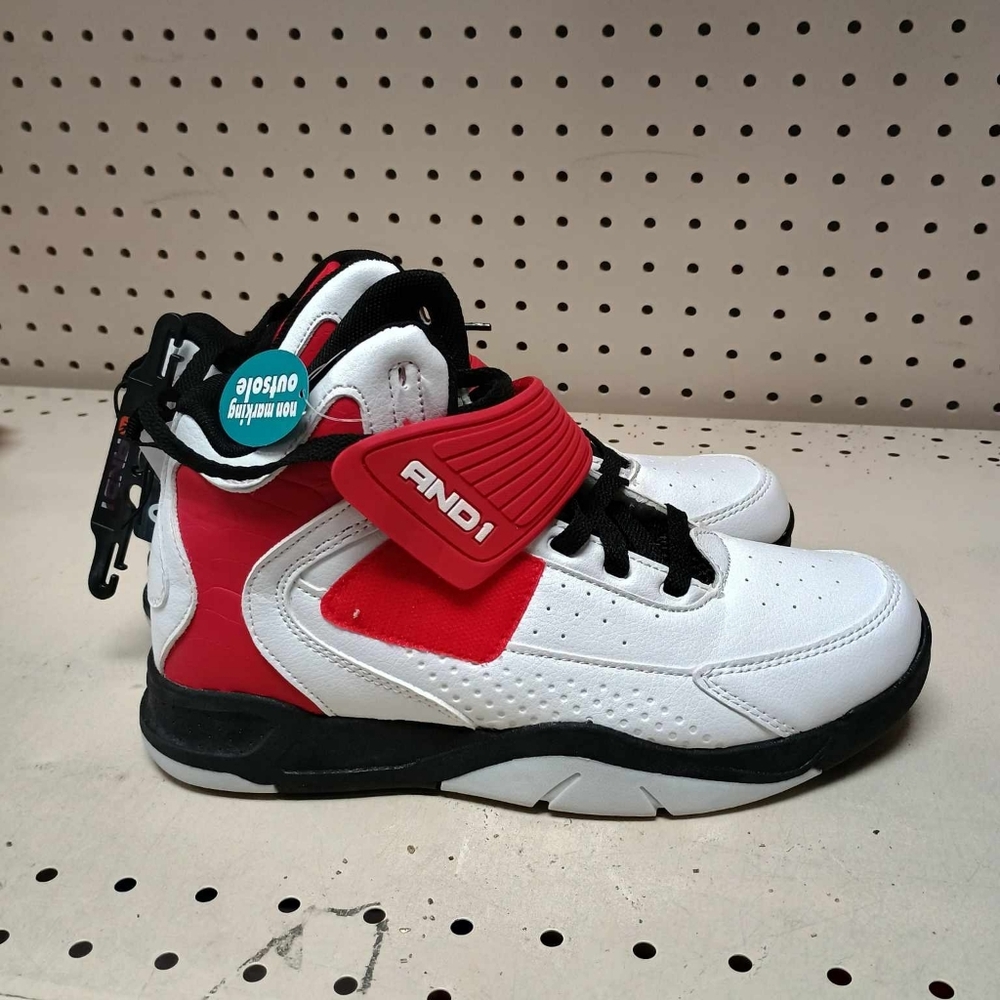 AND1 Red and White High-Top Sneakers